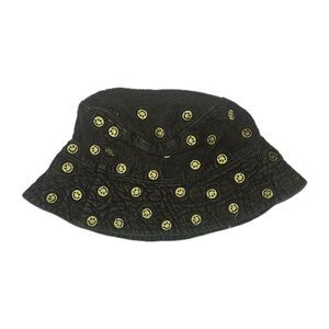 Olive Green Corduroy Bucket Hat Embroidered Yellow Smiley Faces Retro Hippie Y2k